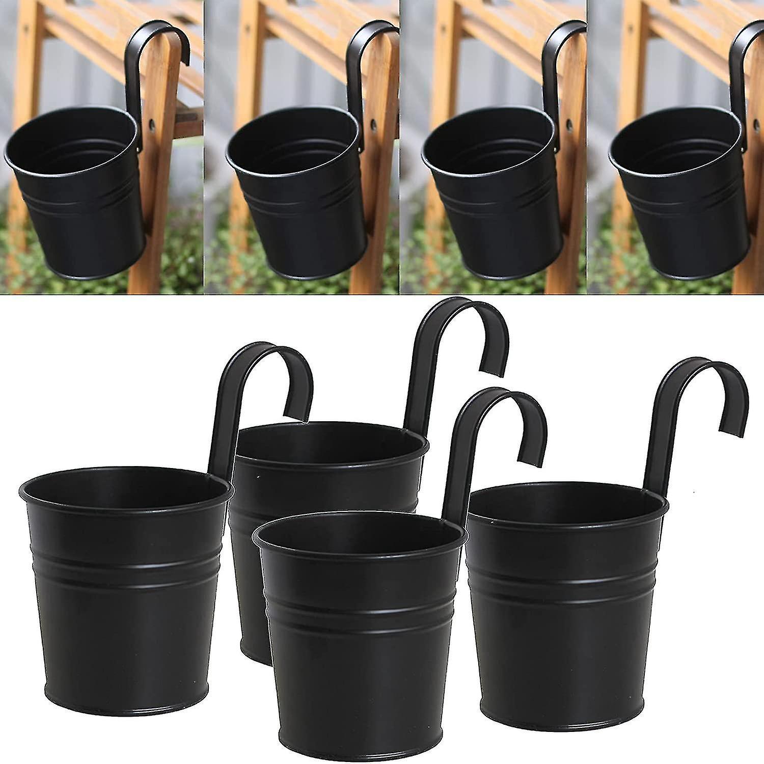 Set Mit 4 Schwarzen Hängeblumentöpfen Aus Eisen Mit Abnehmbarem Haken Für Den Innen- Und Außenbereich – Hohe Qualität