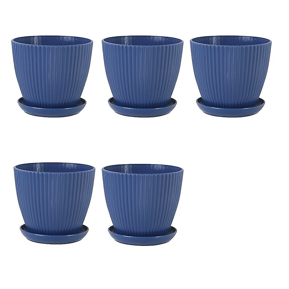 Pflanzgefäße Aus Kunststoff, Set Mit 5 Töpfen À 15 Cm Durchmesser Mit Abflusslöchern Und Untersetzern, Für Den Persönlichen Gebrauch.