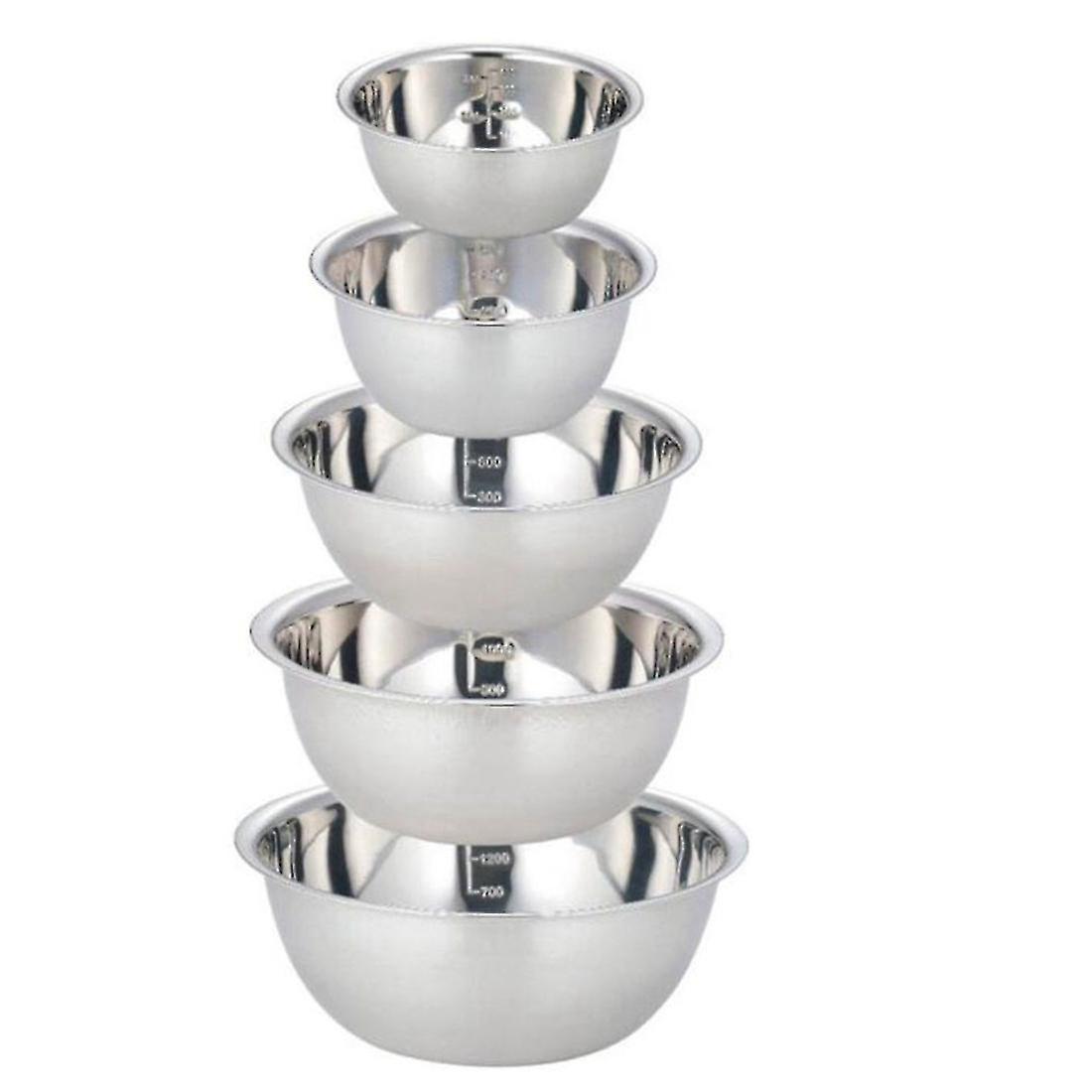 Set Aus 5 Edelstahl-rührschüsseln, Rutschfest Und Stapelbar, Für Salate.