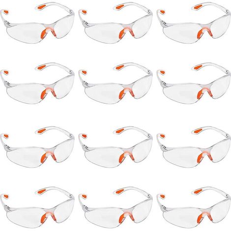 12er-packung Transparente Schutzbrillen – Schutzbrillen Mit Kunststoffgläsern, Nasensteg Und Gummierten Bügelenden Für Hohen Tragekomfort – Psa-schutzbrillen
