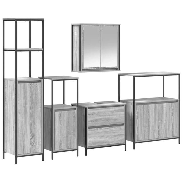vidaXL Badezimmermöbel Set 5-Tlg Grau 76,5 x 35 x 95 cm Holzwerkstoff 3328372