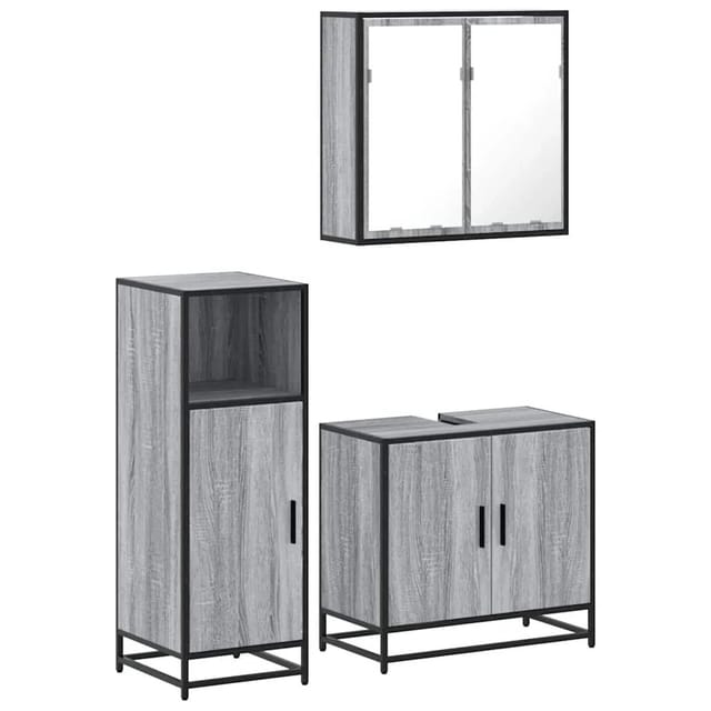 vidaXL 3-Tlg Badmöbel-Set Grau Sonoma Holzwerkstoff 3300948