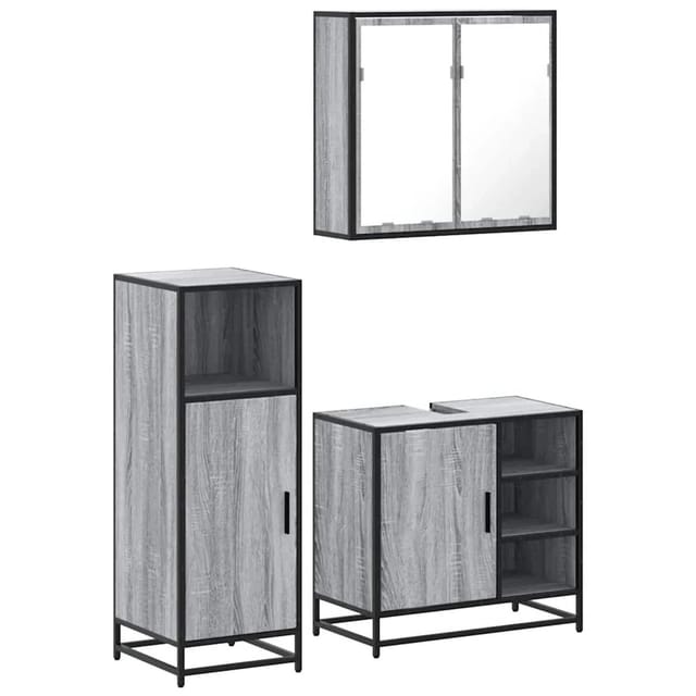 vidaXL 3-Tlg Badmöbel-Set Grau Sonoma Holzwerkstoff 3300968