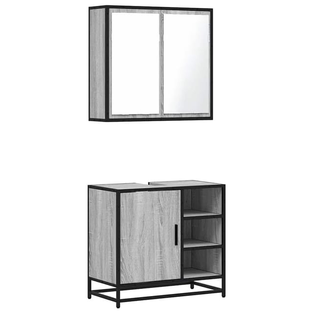 vidaXL 2-Tlg Badmöbel-Set Grau Sonoma Holzwerkstoff 3300908