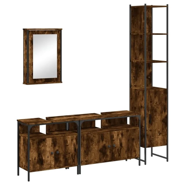 vidaXL 4-Tlg Badmöbel-Set Räuchereiche Holzwerkstoff 3214807