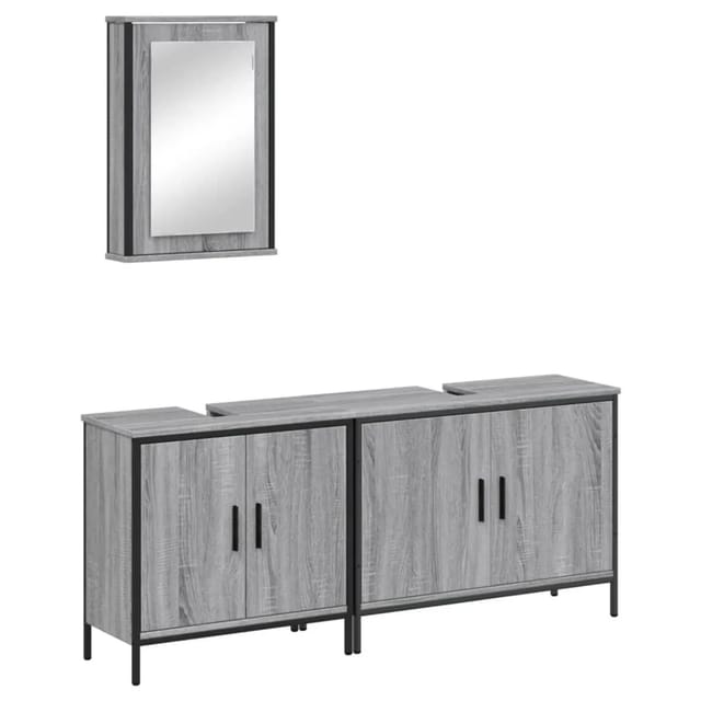 vidaXL 3-Tlg Badmöbel-Set Grau Sonoma Holzwerkstoff 3214793