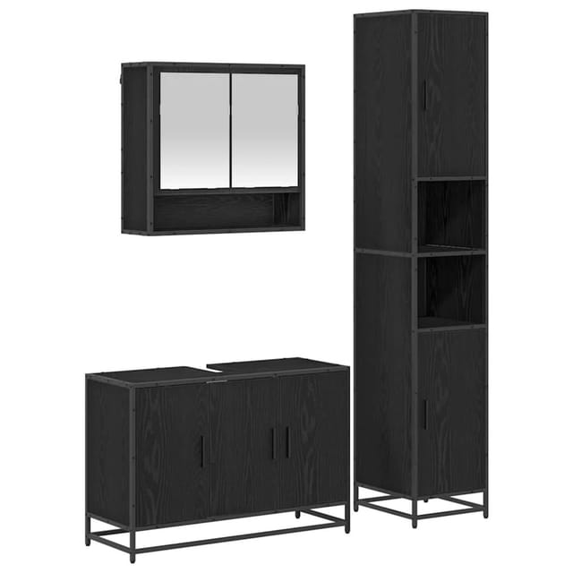 vidaXL Badezimmermöbel-Set 3-Tlg Schwarz Eichen-Optik Holzwerkstoff 3402350