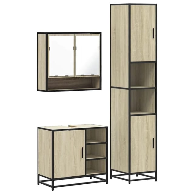 vidaXL 3-Tlg Badmöbel-Set Sonoma-Eiche Holzwerkstoff 3301116