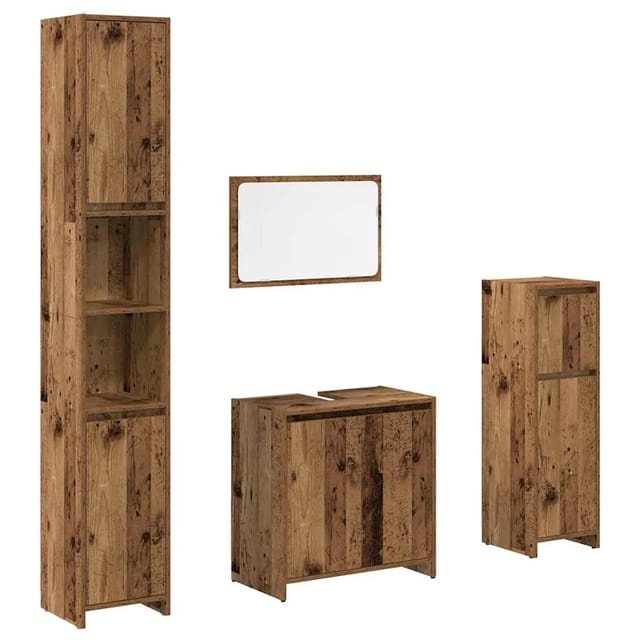 vidaXL 4-Tlg Badmöbel-Set Altholz-Optik Holzwerkstoff 3328555