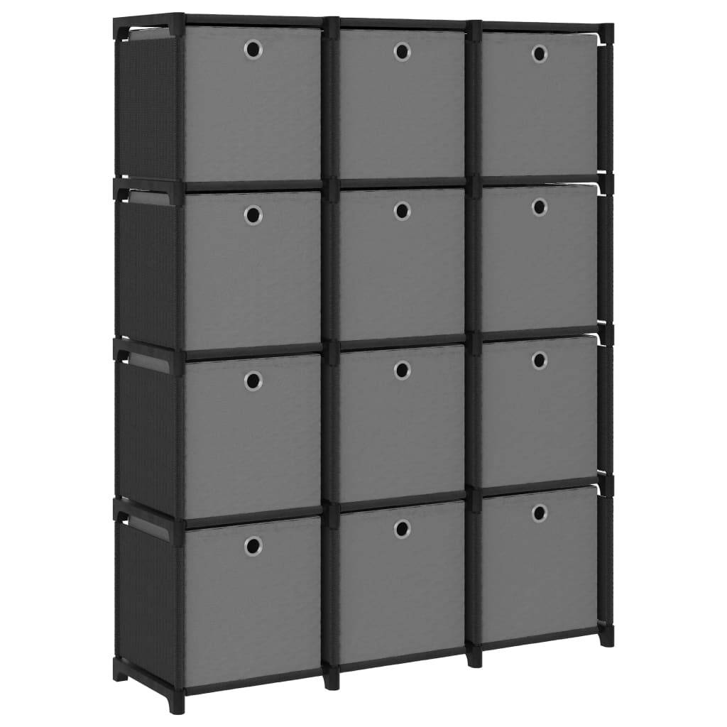 Würfel-regal Mit Boxen 12 Fächer Schwarz 103x30x141 Cm Stoff