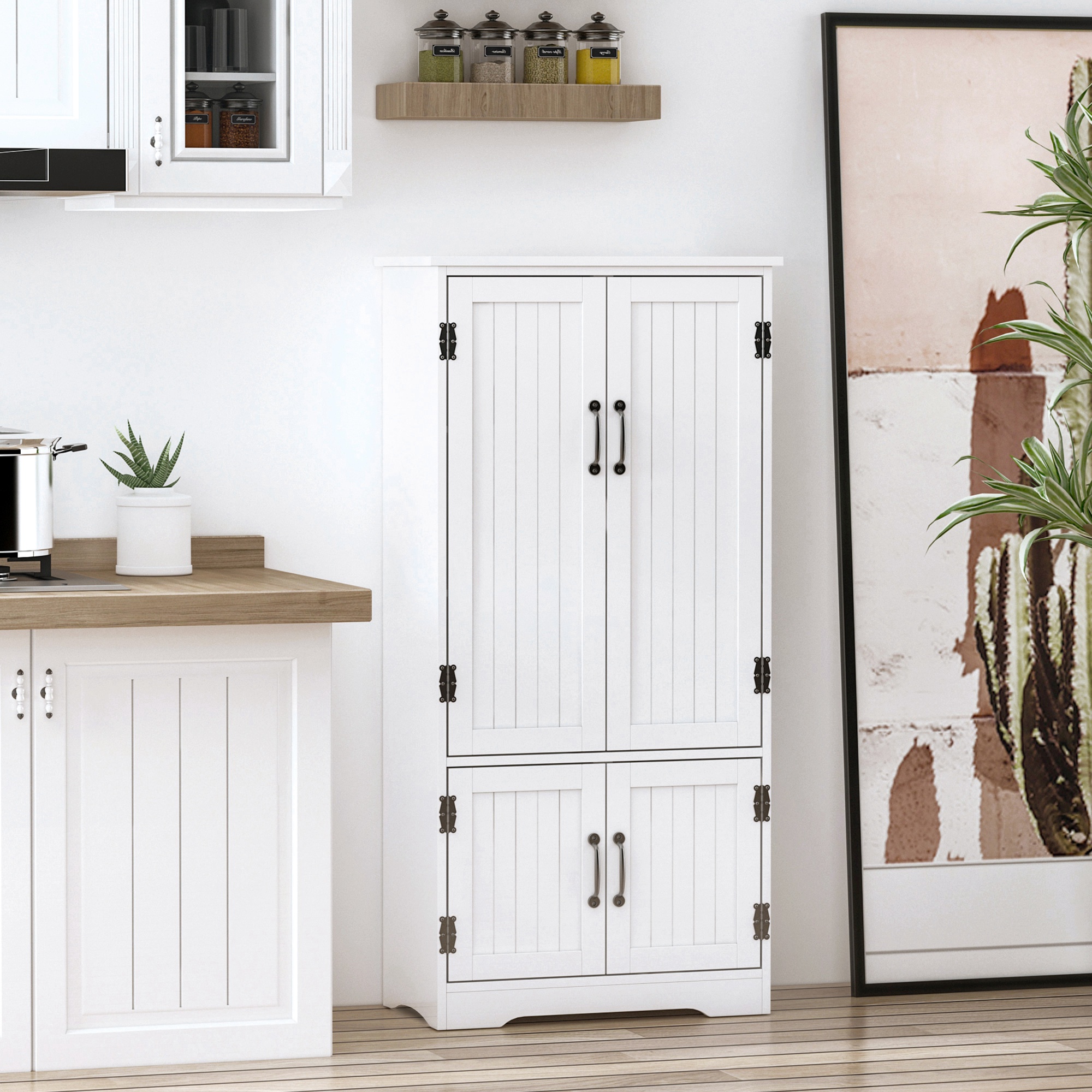 Küchenschrank, Hohes Küchen-sideboard, Beistellmöbel Mit 4 Türen Und Verstellbaren Einlegeböden, 60 X 30 X 123 Cm, Weiß