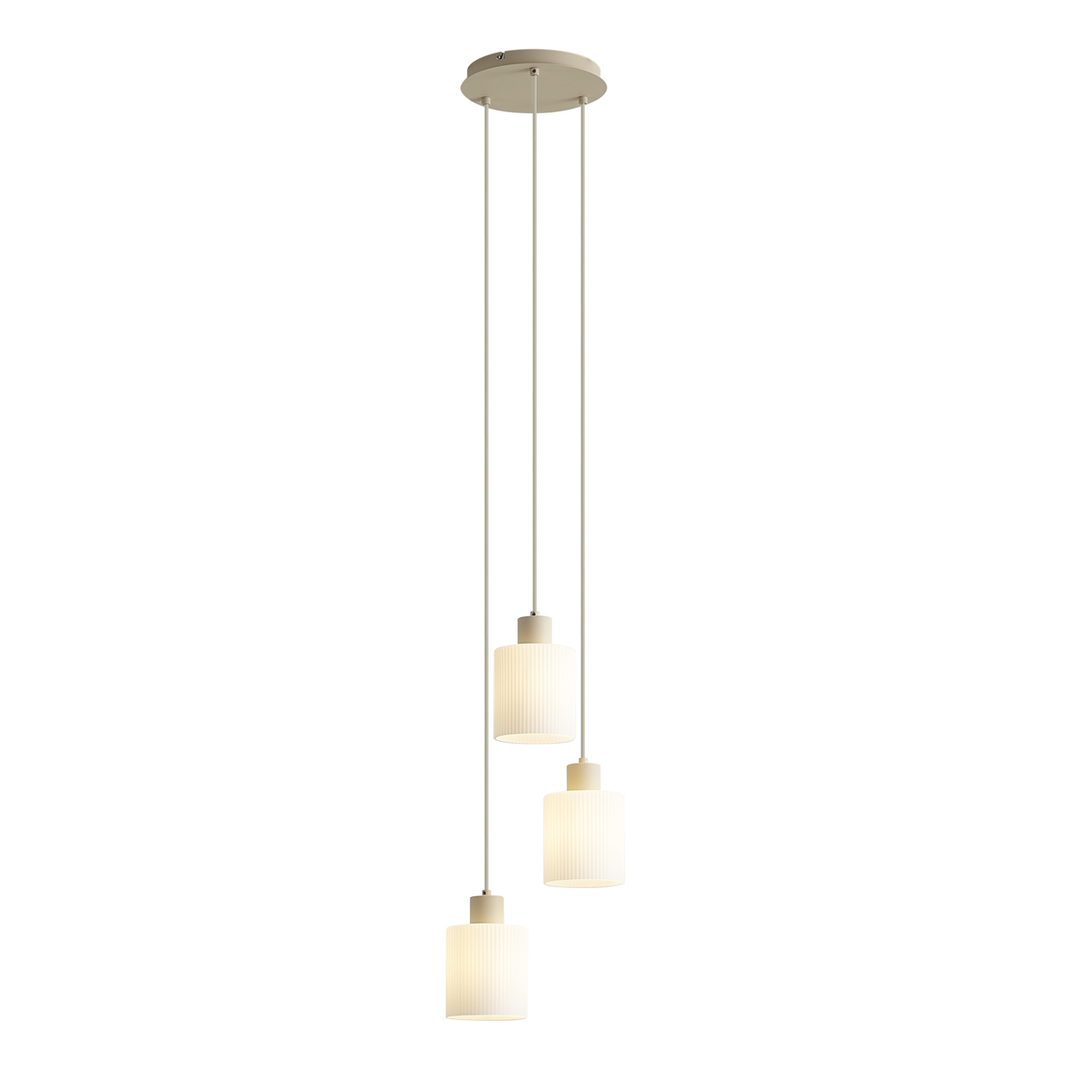 Qazqa Skandinavische Hängelampe Beige Mit Weißem Glas Rund