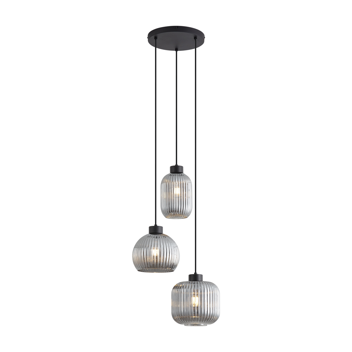 Qazqa Smarte Pendelleuchte Schwarz Mit Rauchglas 3-flammig Inkl.