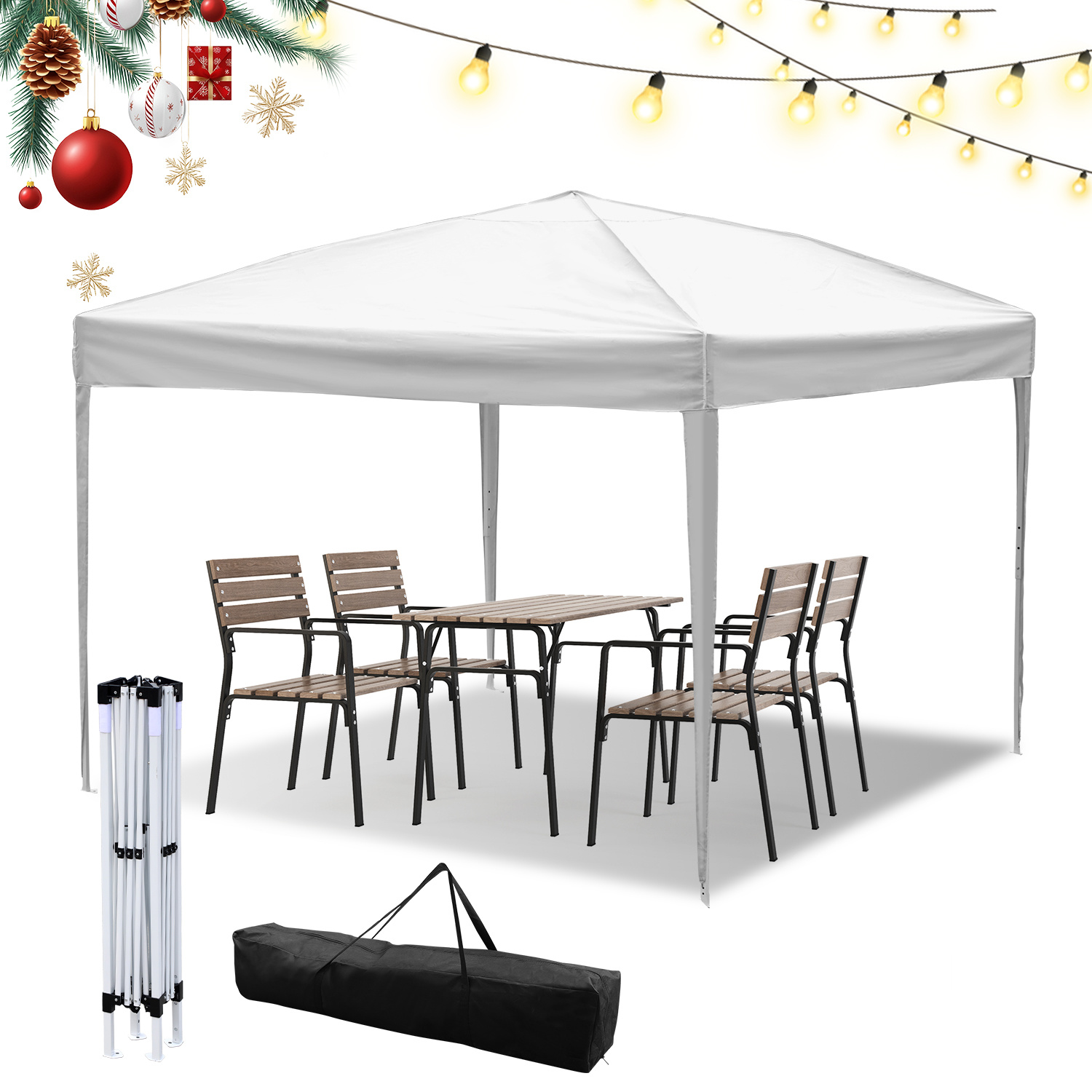 Randaco Pabellón De 3 X 3 M, Pabellón Plegable, Pabellón De Jardín Regulable En Altura, Con Bolsa De Transporte, Resistente Al Agua, Protección Uv, Carpa Pop-up Para Exteriores, Blanco