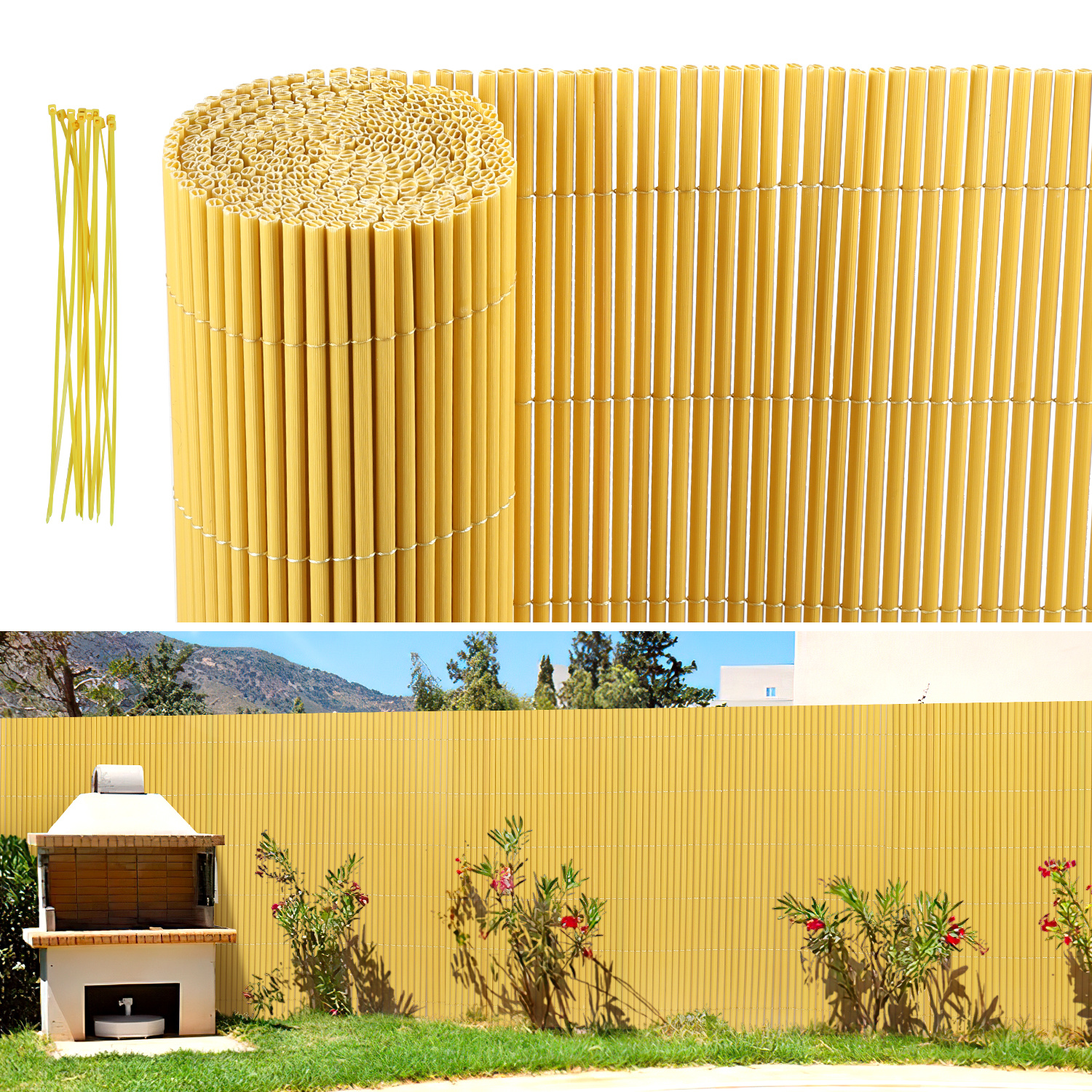 Randaco Bambú 80x1000cm Malla Ocultación Pvc Efecto Bambú Para Jardín Y Balcón – Valla Ocultante, Cortavientos, Pantalla De Privacidad Exterior