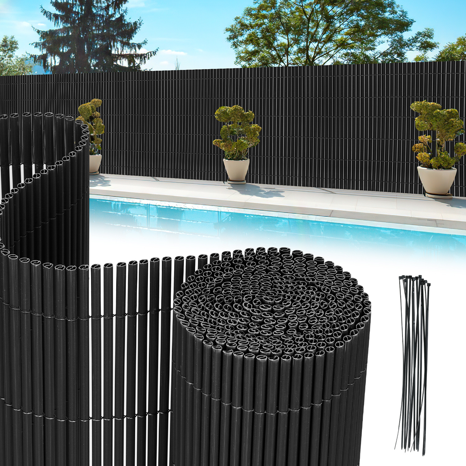 Randaco Gris 80x500cm Malla Ocultación Pvc Efecto Bambú Para Jardín Y Balcón – Valla Ocultante, Cortavientos, Pantalla De Privacidad Exterior