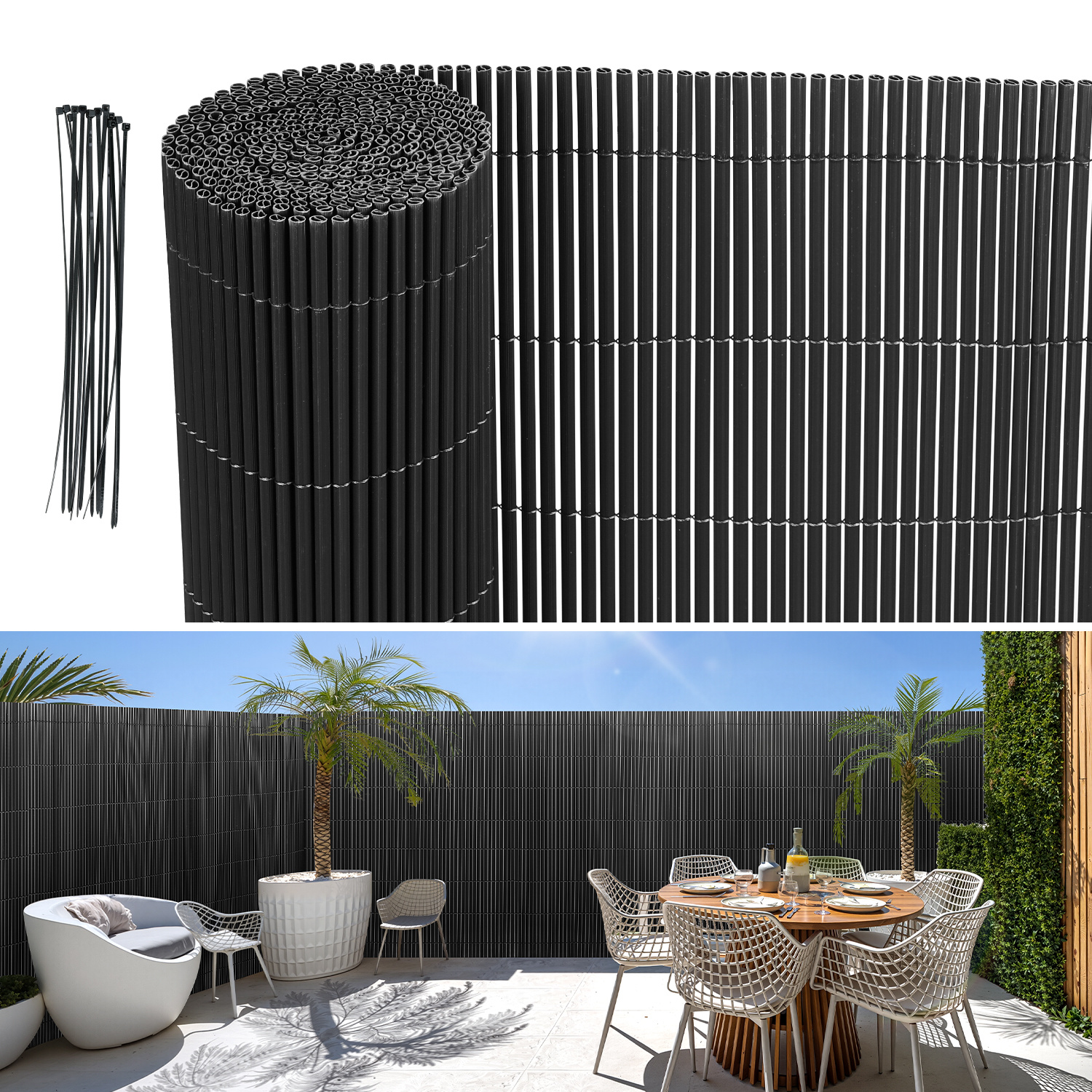 Randaco Gris 80x1000cm Malla Ocultación Pvc Efecto Bambú Para Jardín Y Balcón – Valla Ocultante, Cortavientos, Pantalla De Privacidad Exterior