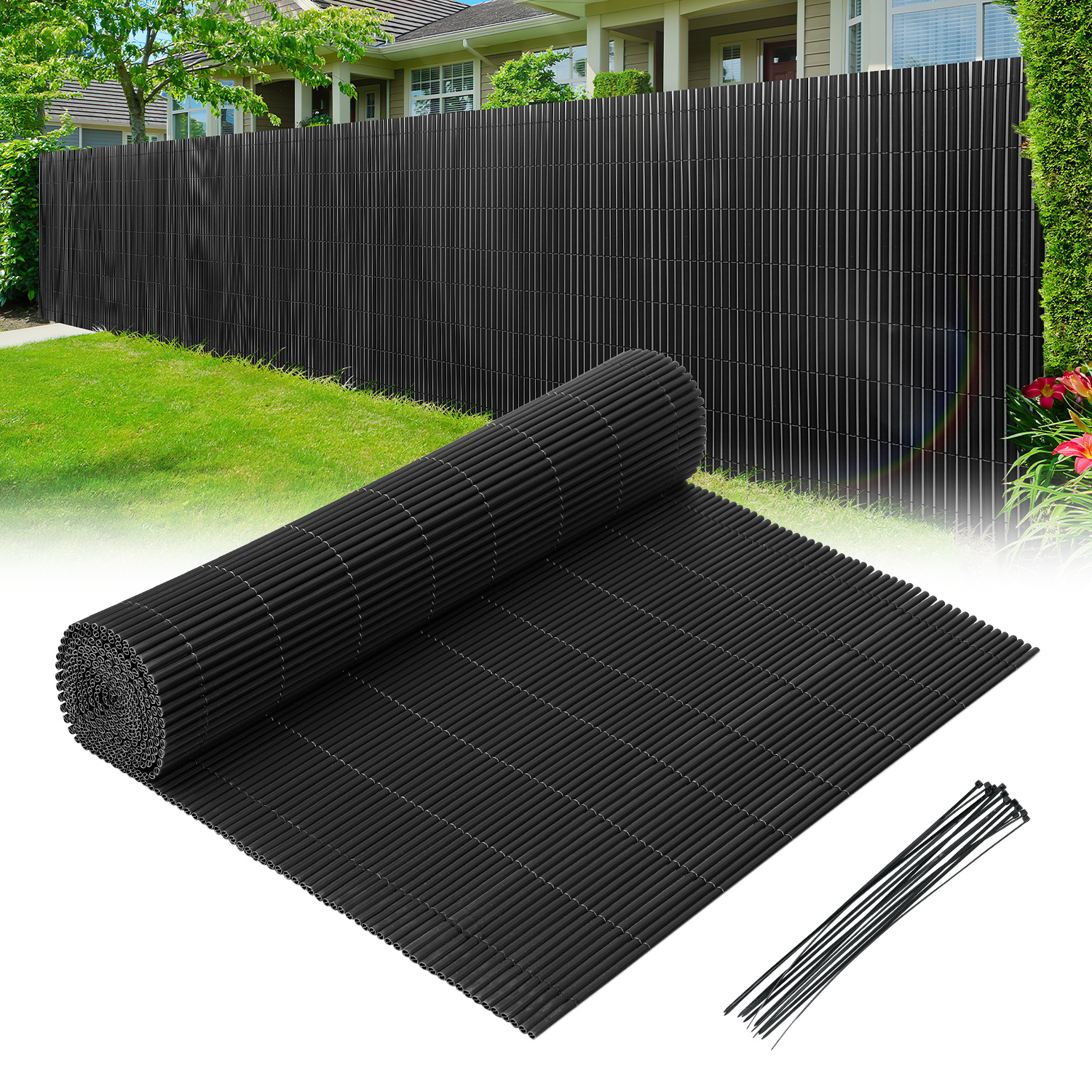 Randaco Gris 90x500cm Malla Ocultación Pvc Efecto Bambú Para Jardín Y Balcón – Valla Ocultante, Cortavientos, Pantalla De Privacidad Exterior