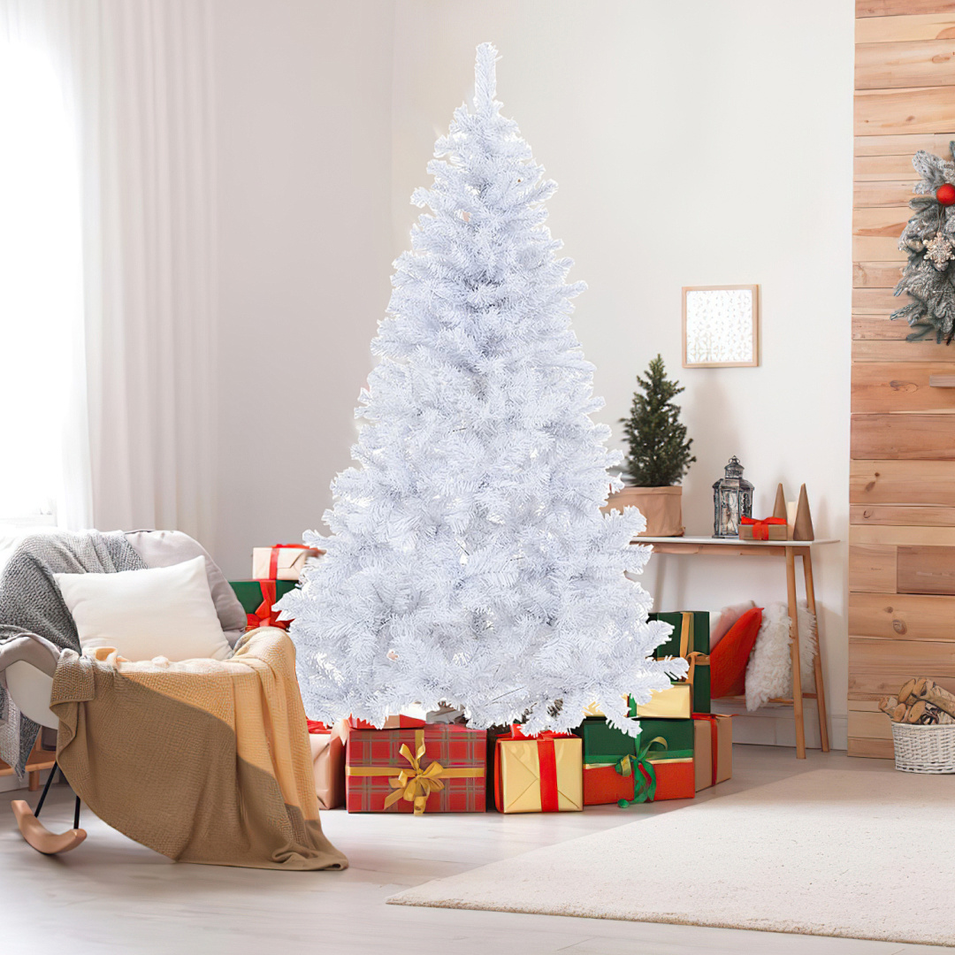 Randaco 210cm Künstlicher Weihnachtsbaum, Tannenbaum Mit Metallständer, Christbaum 900 Spitzen Pvc Nadeln, Kunstbaum Weihnachten Klappsystem Weiß