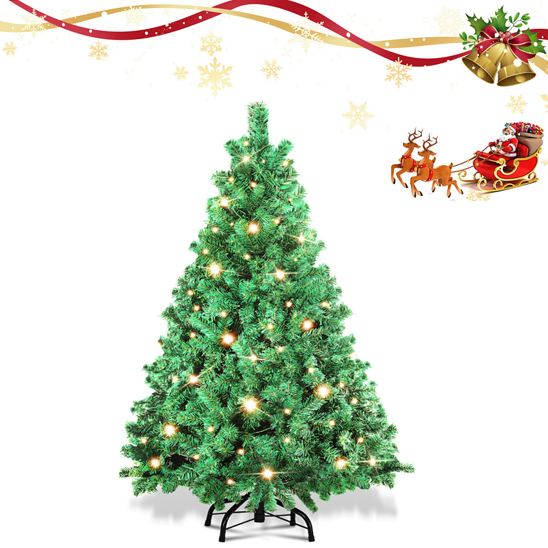 Randaco Künstlicher Weihnachtsbaum 120cm Mit Lichterkette 150 Led Warm-weiß Inkl. Metallständer 340 Spitzen Weihnachten Christbaum Tannenbaum Pvc Grün