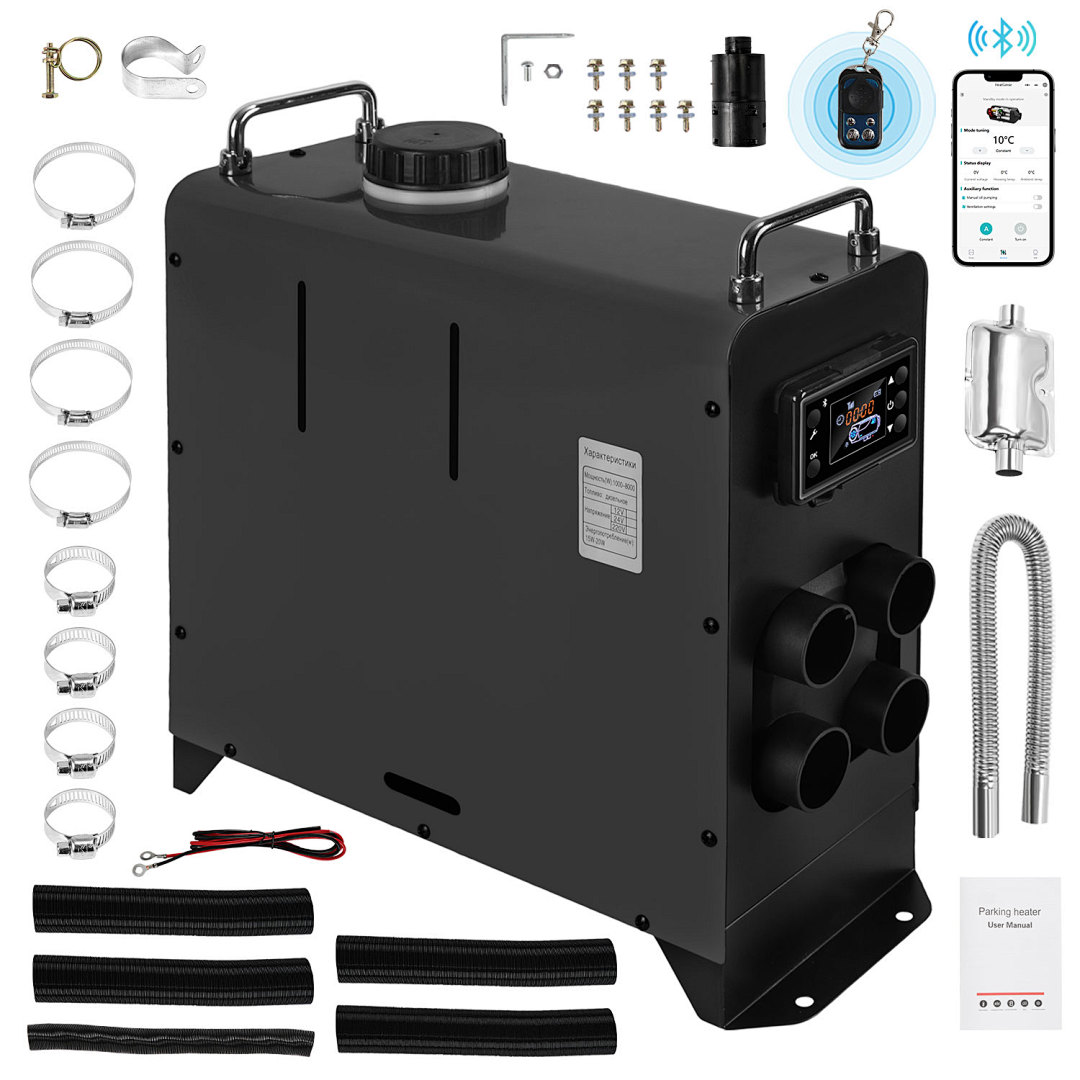 Randaco Calentador Diesel Portátil Con Asas 8kw 12v/24v Integración Control Bluetooth Calentador De Aire Diesel Para Rv Coches Camiones Negro
