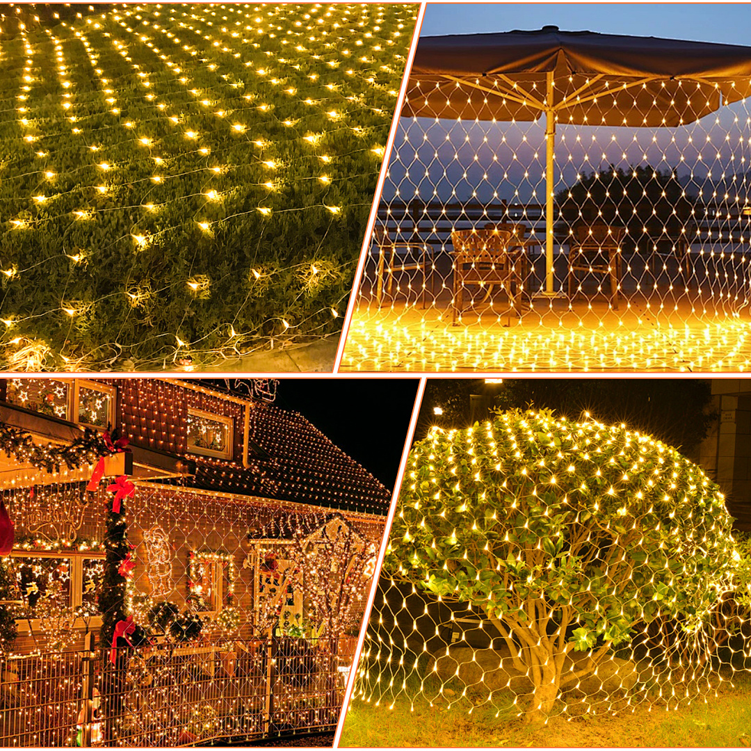 Randaco 1.5x1.5m Led Lichternetz Warmweiß Lichterkette Weihnachtsbeleuchtung Lichtervorhang Innen Außen Deko Weihnachtslicht 8 Modi Ip44