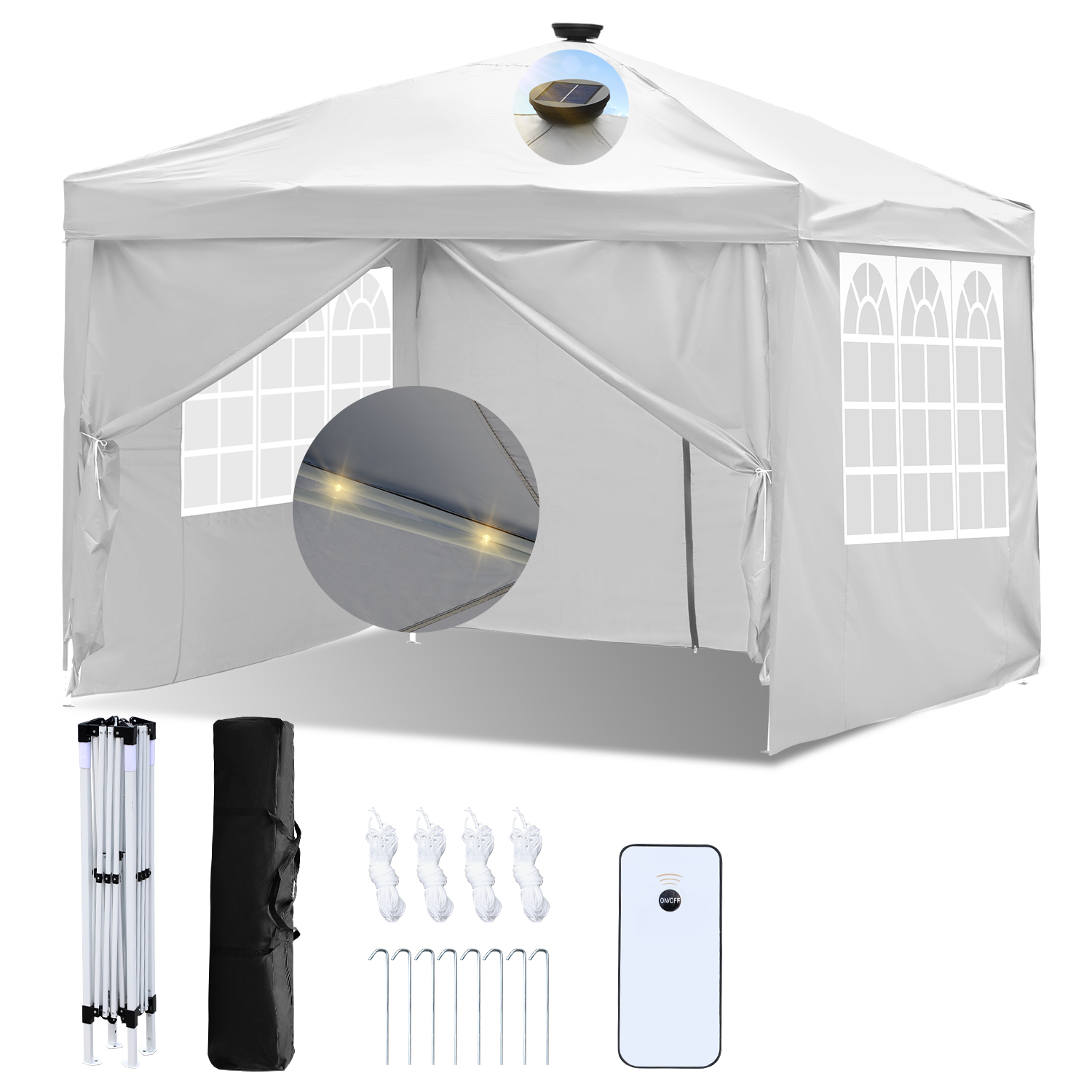 Randaco Pabellón Con 4 Paneles Laterales, Pabellón Plegable De 3 X 3 M, Altura Ajustable, Con Bolsa De Transporte, Resistente Al Agua, Protección Uv, Carpa Plegable Para Exteriores, Blanco