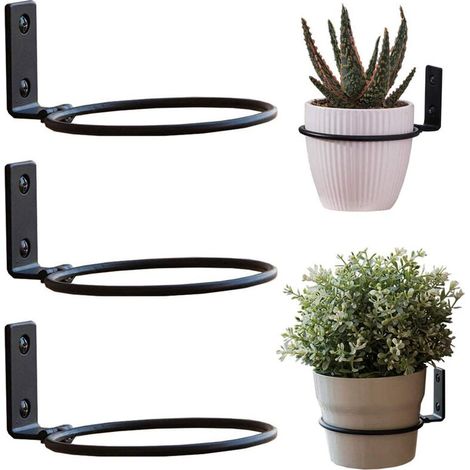 Blumentopfhalterung, 3-teilig, 15 Cm Durchmesser, Metall-wandhalterung Mit Schrauben, Schwarz
