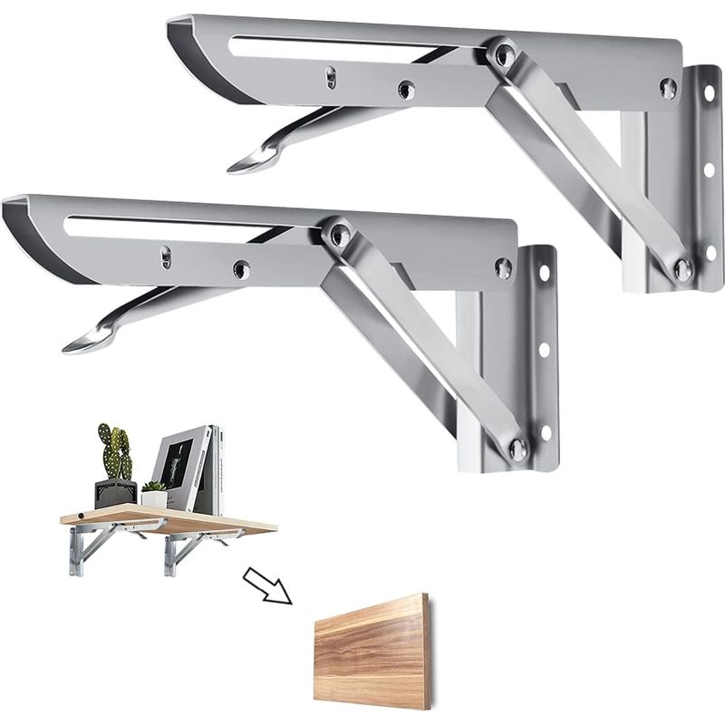 Klappbare Wandhalterung Aus Edelstahl, 2 Stück, Für Wandregale, Garagenregal-trägerrahmen, Max. Traglast 80 Kg, 400 Mm, Silberfarben
