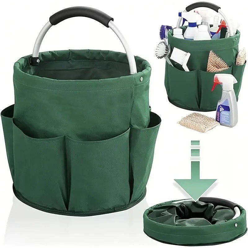 Faltbare Werkzeugtasche Für Reinigungsgeräte, Aufbewahrungstasche Mit Griff Und 6 Fächern, Multifunktionaler Aufbewahrungskorb, Gartengerätetasche, 600d Oxford-gewebe, Grün