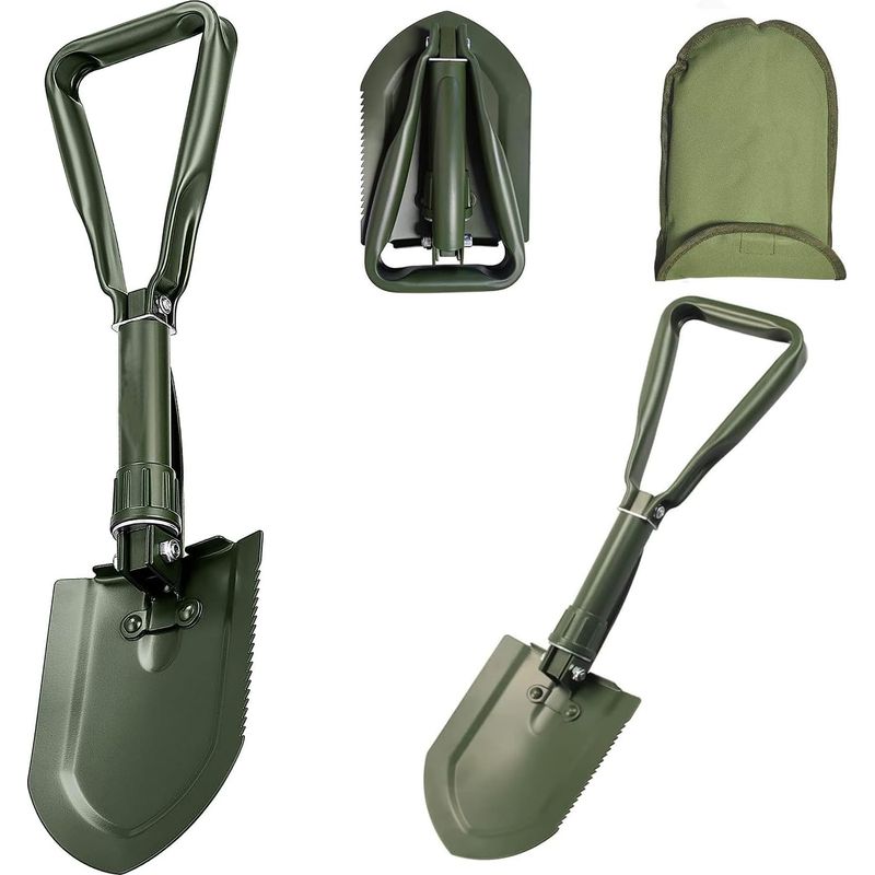 Faltbarer Schneeschieber 62 Cm, Tragbar, 50-teiliges Steckwerkzeug Aus Kohlenstoffstahl Für Garten, Camping, Jagen, Wandern, Schneemobilfahren, Angeln, Offroad-touren, Notfälle, Grün