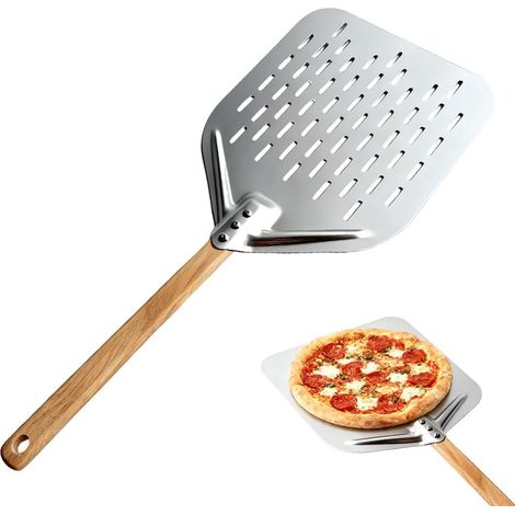 1 Pizzaschieber, Perforiertes Aluminium, Abnehmbarer Holzgriff, 39,5 X 30 Cm, Für Pizzaofen, Brot, Gebäck