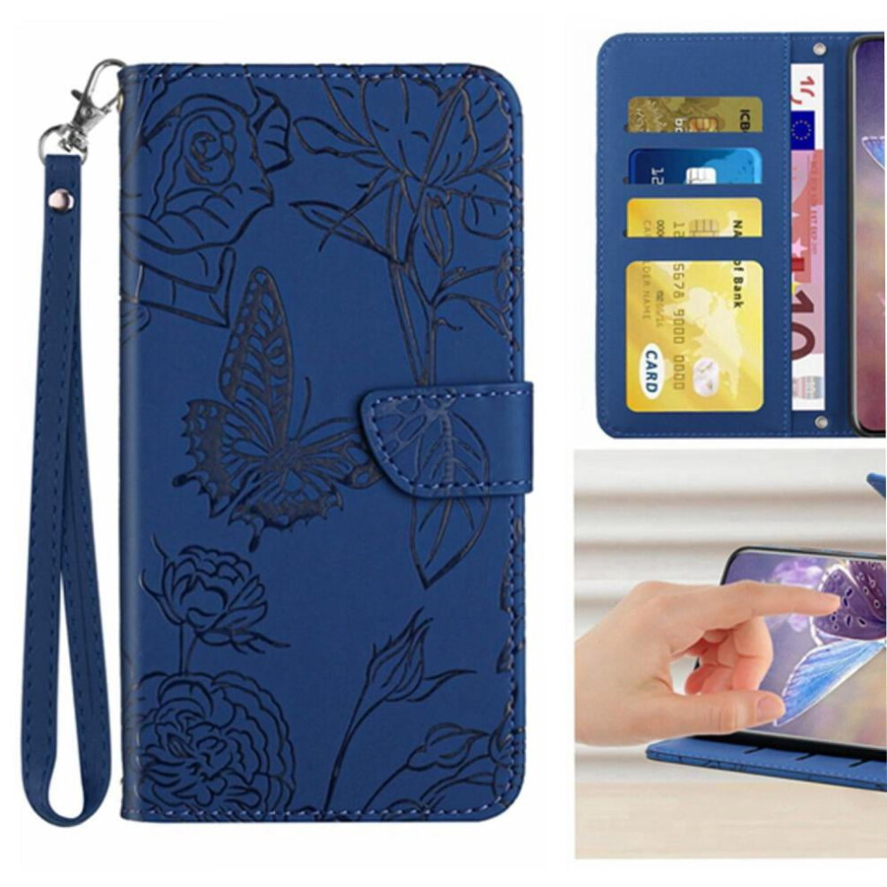 Stoßfeste Handyhülle Aus Leder Mit Handschlaufe Für Motorola G 5g 2022, Klapphülle Aus Pu-leder, Sturzsichere Schutzhülle Mit Blumen- Und Schmetterlingsmuster.