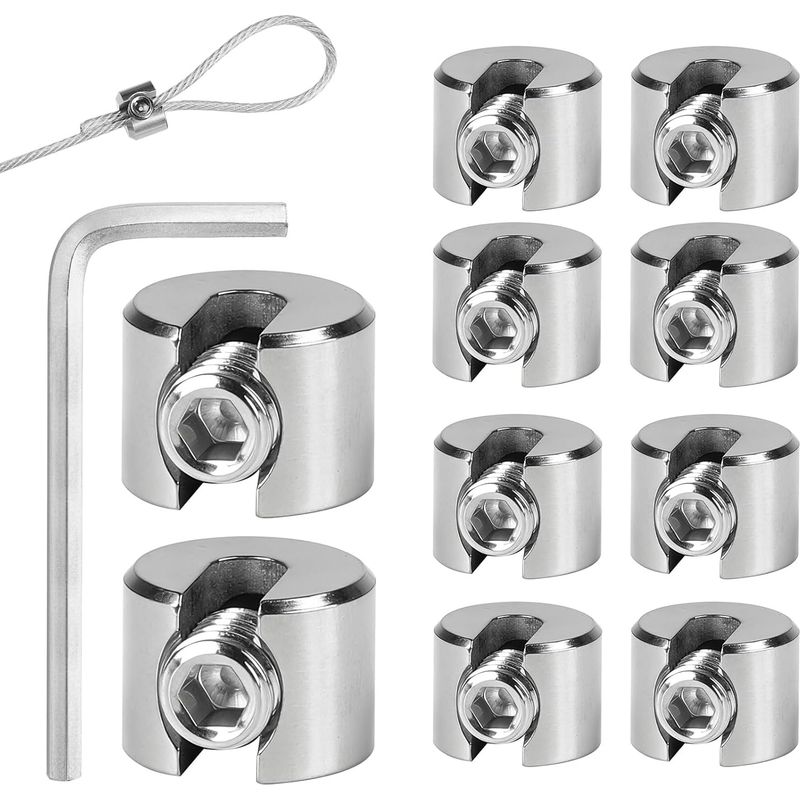 10 Stück Edelstahl-kabelklemmen, Kabelklemmen Aus Edelstahl 316 Mit Sechskant-schraubenschlüssel, Seilklemmclip Für Drahtseile, Wäscheleinenspanner, Kabelspanner, 6 Mm M10
