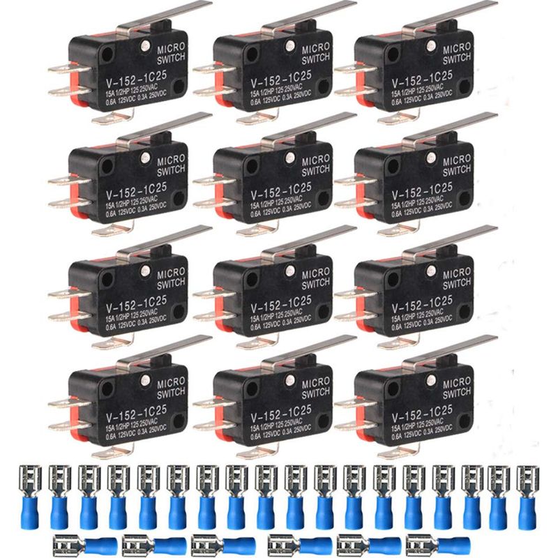 12 Stück 125 V/250 V 15 A Mikro-miniatur-spdt-schnappschalter Mit Hebelmechanismus Und 24 Klemmen, V-152-1c25