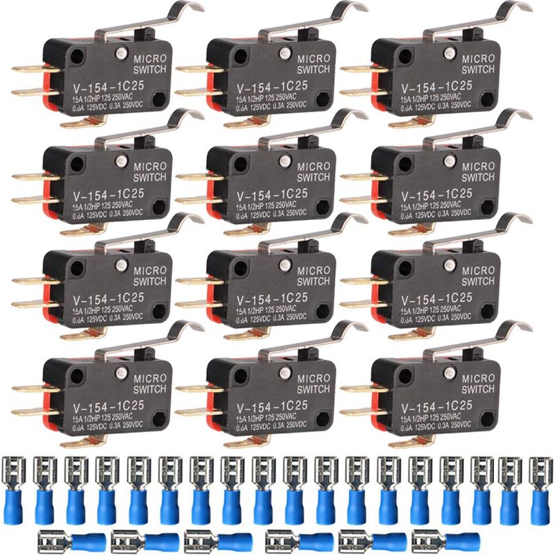 12 Stück 125 V/250 V 15 A Miniatur-spdt-schnappschalter Mit Scharnierhebel Und 24 Klemmen, V-154-1c25