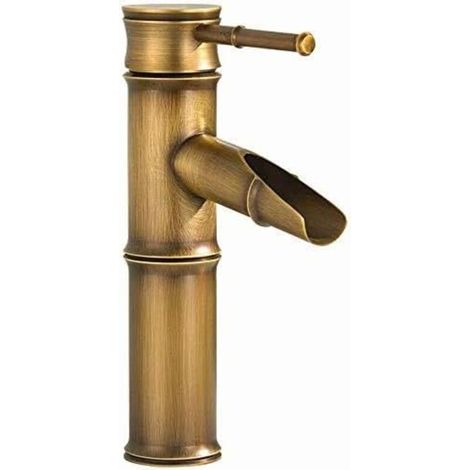 Retro-waschtischarmatur Aus Messing, Waschtischarmatur Für Waschbecken, Retro-mischbatterie, Retro-waschtischarmatur Mit Wasserfall-bambusmuster, Antikmessing