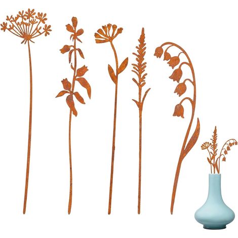 1 Gartenstecker, Metall, Rostoptik, Außendekoration, Für Blumenbeete Und Blumentöpfe