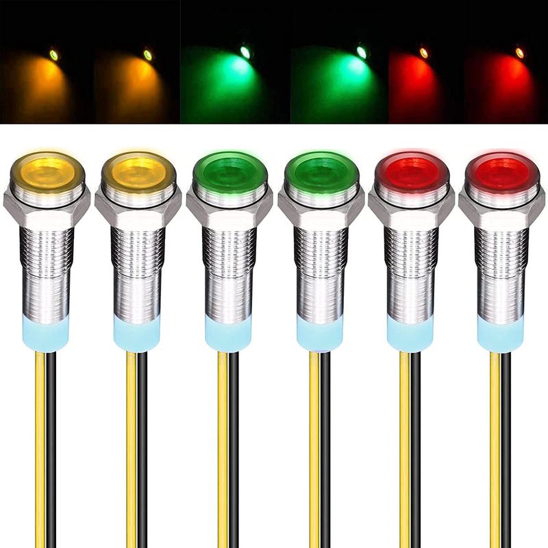 6 Stück 220v-230v 6mm Led-panel-fahrer-armaturenbrett-warnleuchte, Blinkerlampe, Rot/gelb/grün