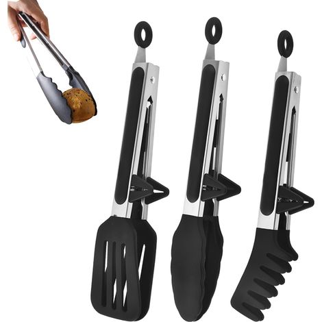 3-teiliges Küchenzangen-set, Edelstahl, Silikonspitzen, Hitzebeständig Bis 230 °c, Rutschfester Griff, Geeignet Für Grill Und Heißluftfritteuse