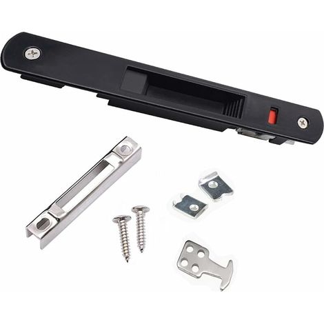 Hakenverriegelung Für Schiebetüren – Schwarze Aluminiumlegierung – Schnelle Montage – Abmessungen 197 X 2,8 Mm – Lochabstand 168 Mm