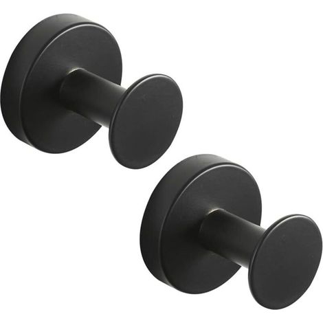 Set Mit 2 Runden Edelstahl-garderobenhaken, Schwarze Garderobenhaken, Schwarz Lackierte Oberfläche, Wandmontage, Handtuchhalter Im Modernen Stil