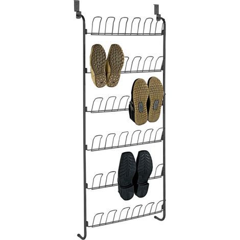 Schwarzes, Hängendes Schuhregal Aus Metall Für 18 Paar Schuhe – Maße: 59 X 151 X 14 Cm – Einfache Montage Ohne Bohren – Optimale Aufbewahrung