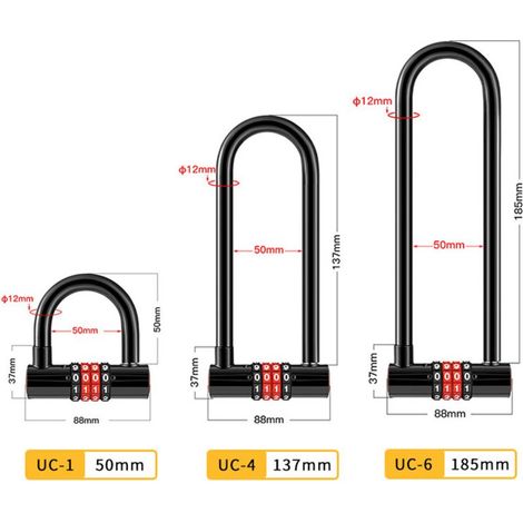 – 4-stelliges U-schloss Mit Diebstahlsicherung – Langer, Wasserdichter Bügel Für Fahrräder – Rücksetzbares Doppel-einsteckschloss – 50 Mm