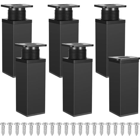 6 Möbelfüße, Höhenverstellbar, Aluminiumlegierung, Schwarz, Für Küchenschränke, Tische Und Sofas