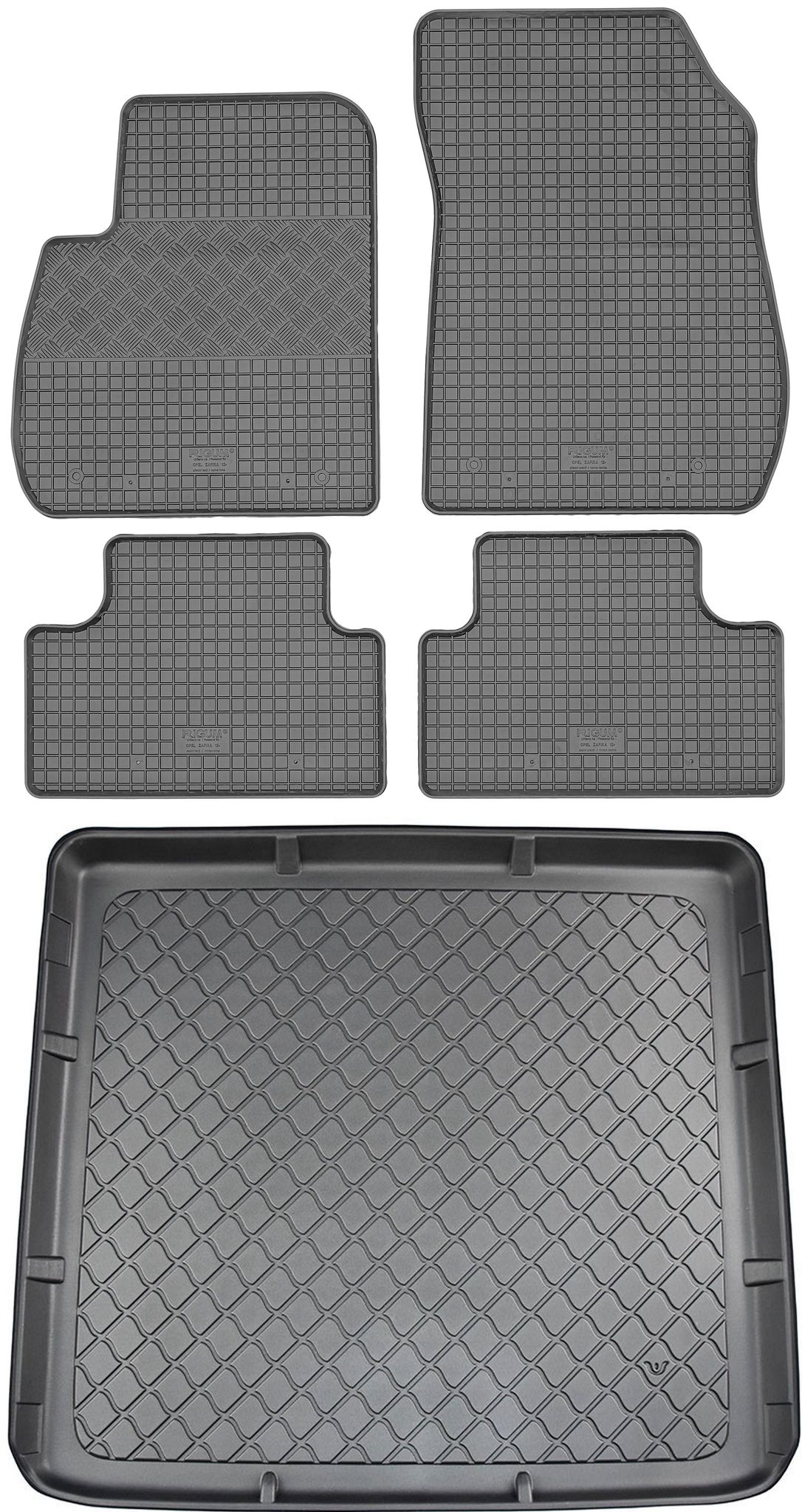Opel Zafira C Tourer Kastenwagen (5-türer) Von 01.2012-07.2019 Set - Gummifußmatten + Kofferraummatte