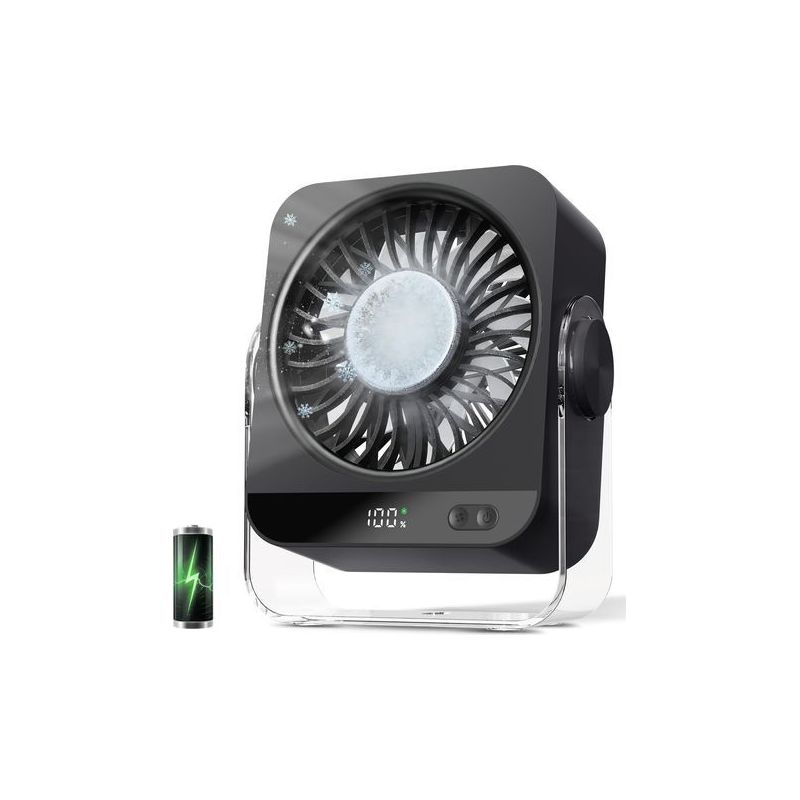 Leiser Eisventilator, Tragbarer 4000-mah-ventilator, Kleiner Tischventilator, Usb-c-akku-ventilator, Mini-ventilator Für Schlafzimmer, Büro, Wohnzimmer, Innen- Und Außenbereich – Schwarz