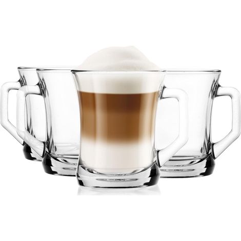 6 Kaffeegläser, Henkel, Robustes Glas, 200 Ml, Spülmaschinenfest, Für Zuhause Und Gastronomie