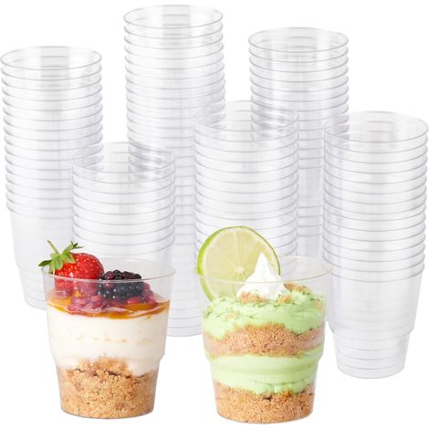 72 Glasbehälter, Hartplastik, 225 Ml, Transparent, Wiederverwendbar, Spülmaschinenfest, Dessert, Vorspeise, Buffet