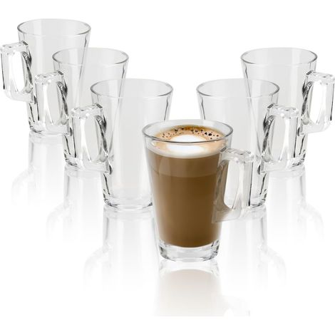 6 Teegläser, Ergonomischer Griff, Borosilikatglas, Konisches Design, Für Kaffee Und Saft